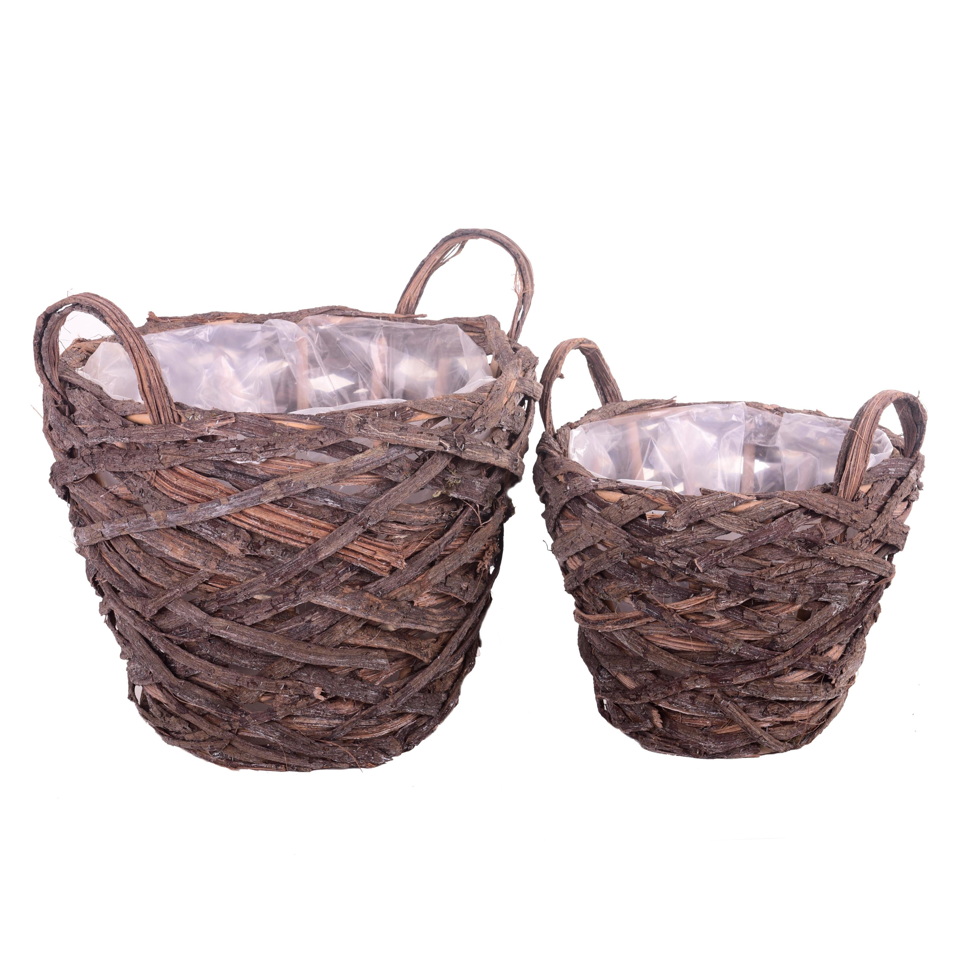 Set 2 Cesti in Materiale Naturale con Manici H 26 cm