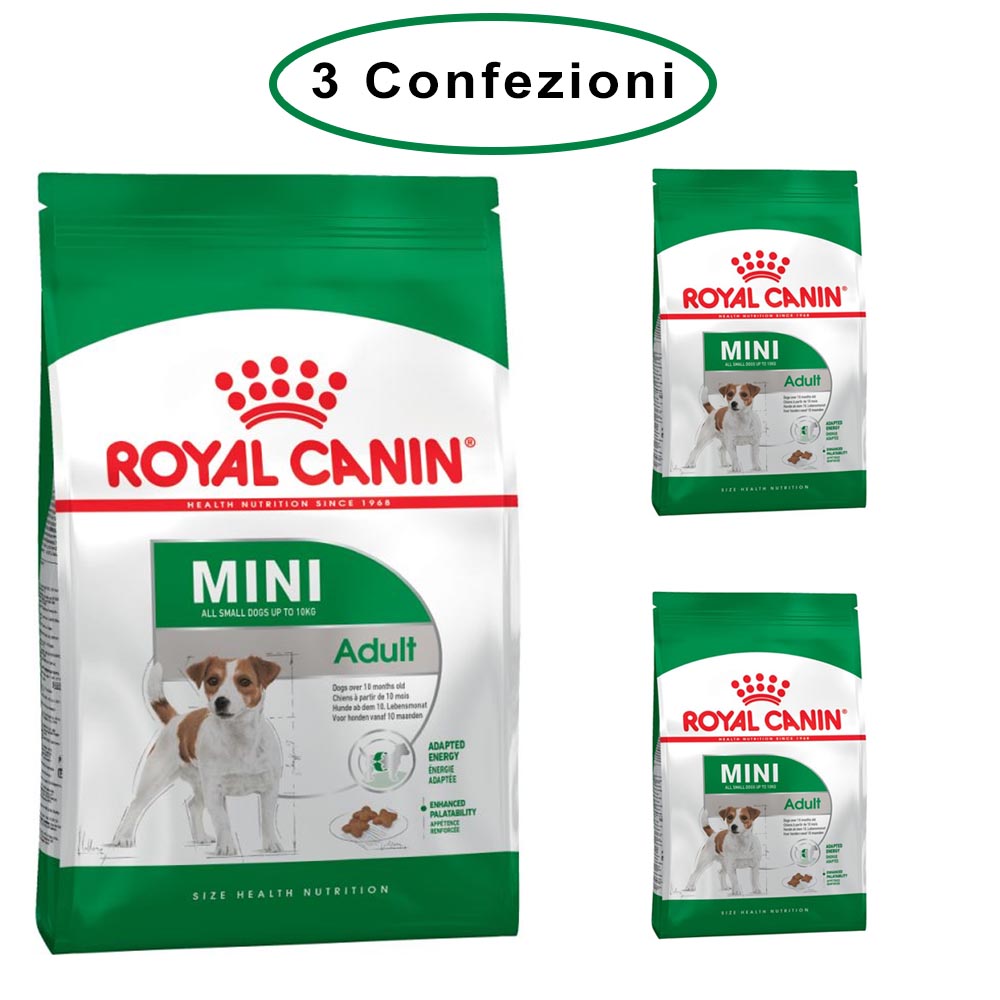 Royal canin mini adult crocchette per cani adulti 3 confezioni da 800 grammi