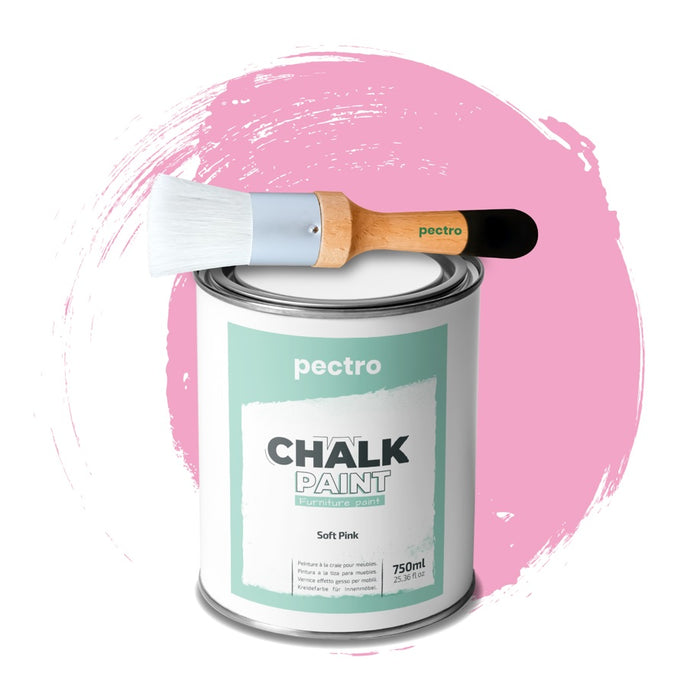 Chalk Paint Vernice a Gesso 750ml + Pennello Tondo in Legno Pack ROSA TENUE - Pittura per Mobili Senza Carteggiare