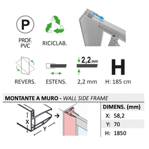 Parete doccia Walk-in Lato 110 CM H 185 in Acrilico mod. Beatrix Profilo