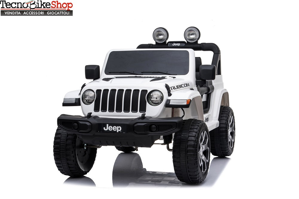 Auto Macchina Elettrica per Bambini JEEP FIAT Wranglper RUBICON 12V 2 Posti  con Mp3 - Sedile in Pelle - colore Bianco