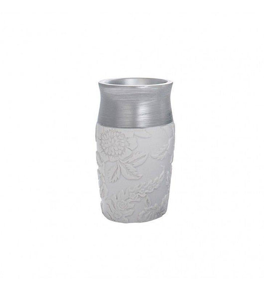 Bicchiere bianco/argento in resina - serie damasco cod 81229