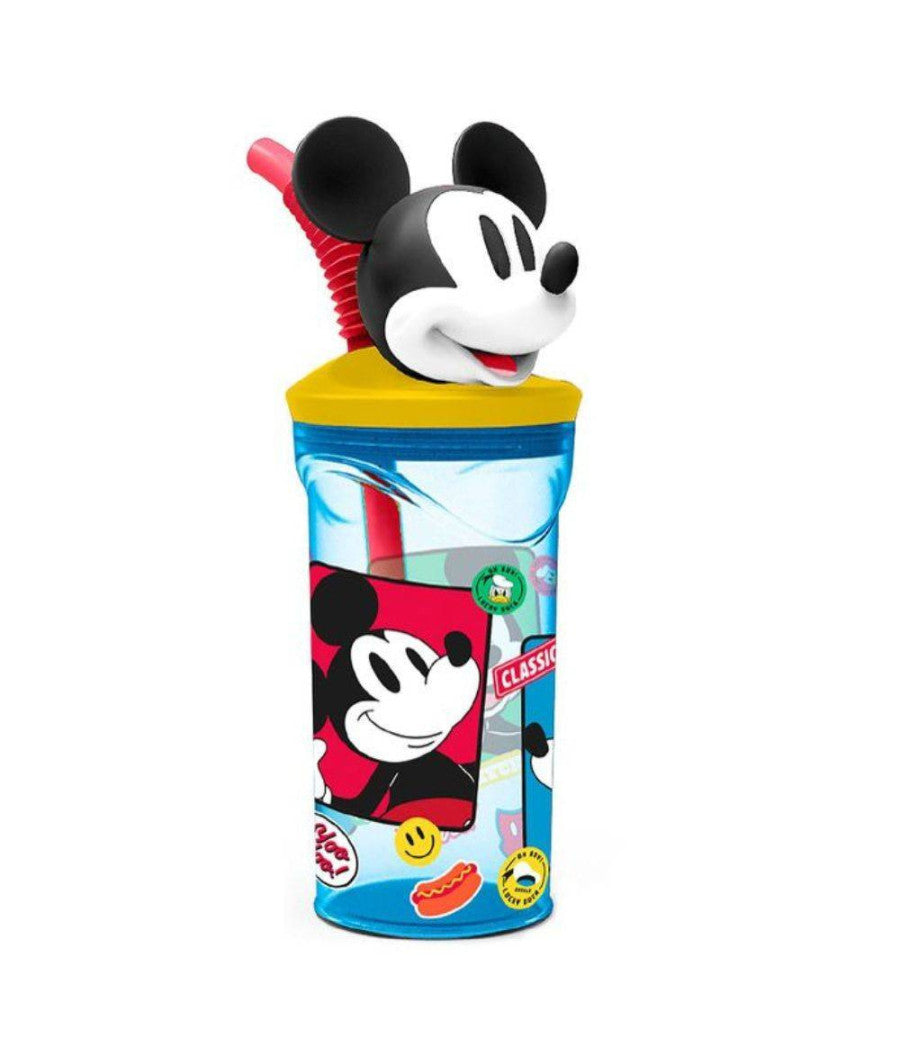 Bicchiere Con Cannuccia Integrata Mickey Mouse Topolino In 3d Capienza 360 Ml         