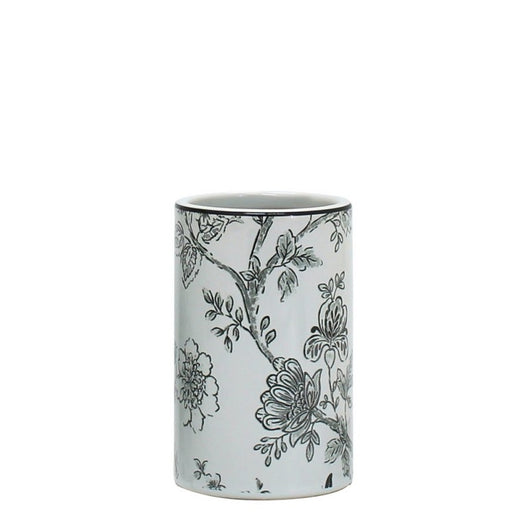 Bicchiere in ceramica bianco con decori - serie Fiori cod 84136