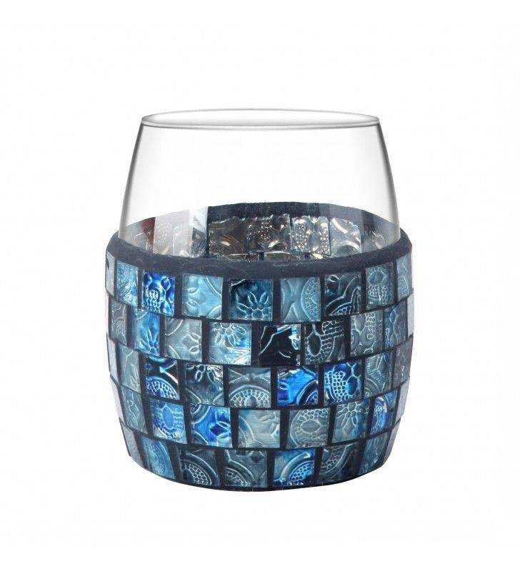 Bicchiere serie crystal in vetro mosaico blu cod 80856