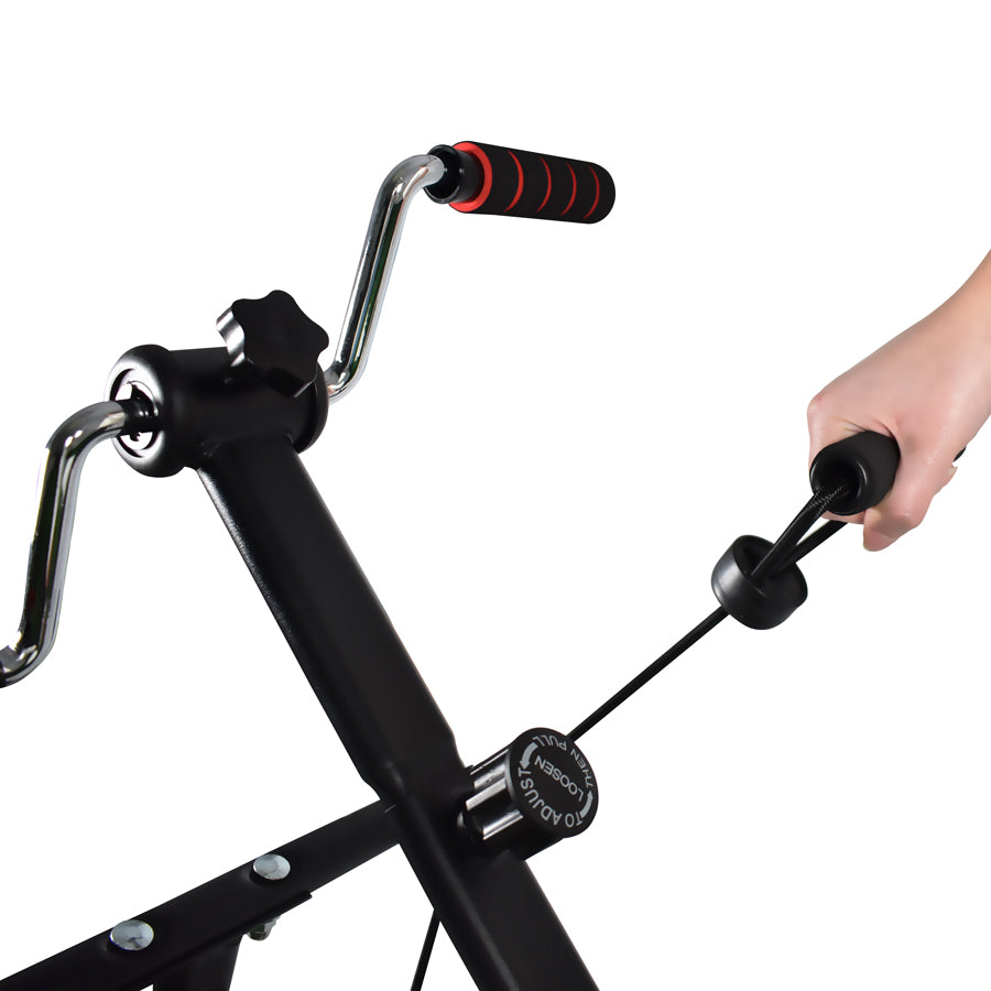 Cyclette biciclo per riabilitazione muscolare braccia e gambe con stepper e bande elastiche push-up design modulare e regolabile.