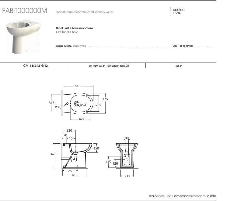 Bidel filo muro modello Fast in Ceramica colore Bianco - Azzurra ceramica