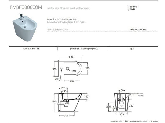 Bidet Filomuro Modello Forma in Ceramica Bianca Lucida - Azzurra ceramica