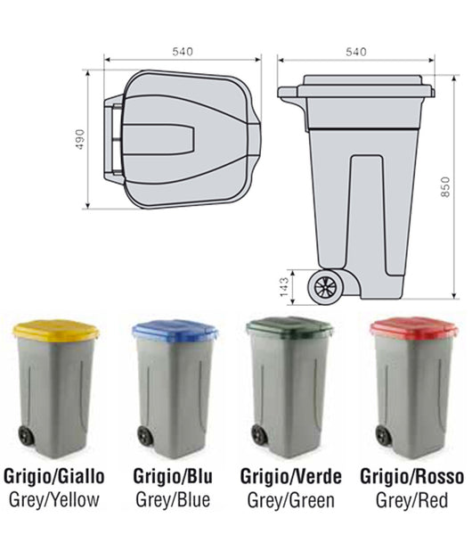 Bidone Raccolta Differenziata 100 Litri Con Coperchio Colorato E Ruote  Marrone       