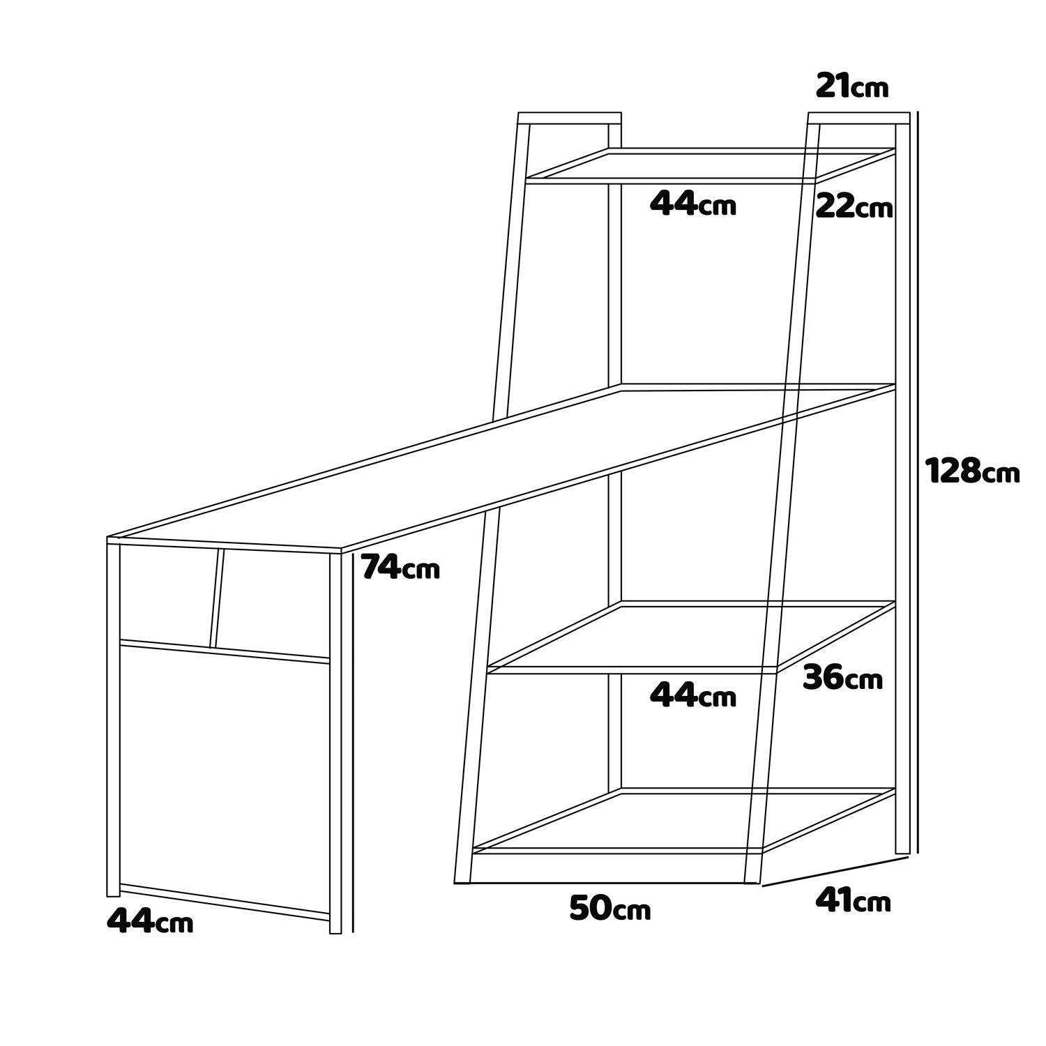 Bimyo - Scrivania pieghevole con libreria salvaspazio in stile industriale, 50x41xH128 cm