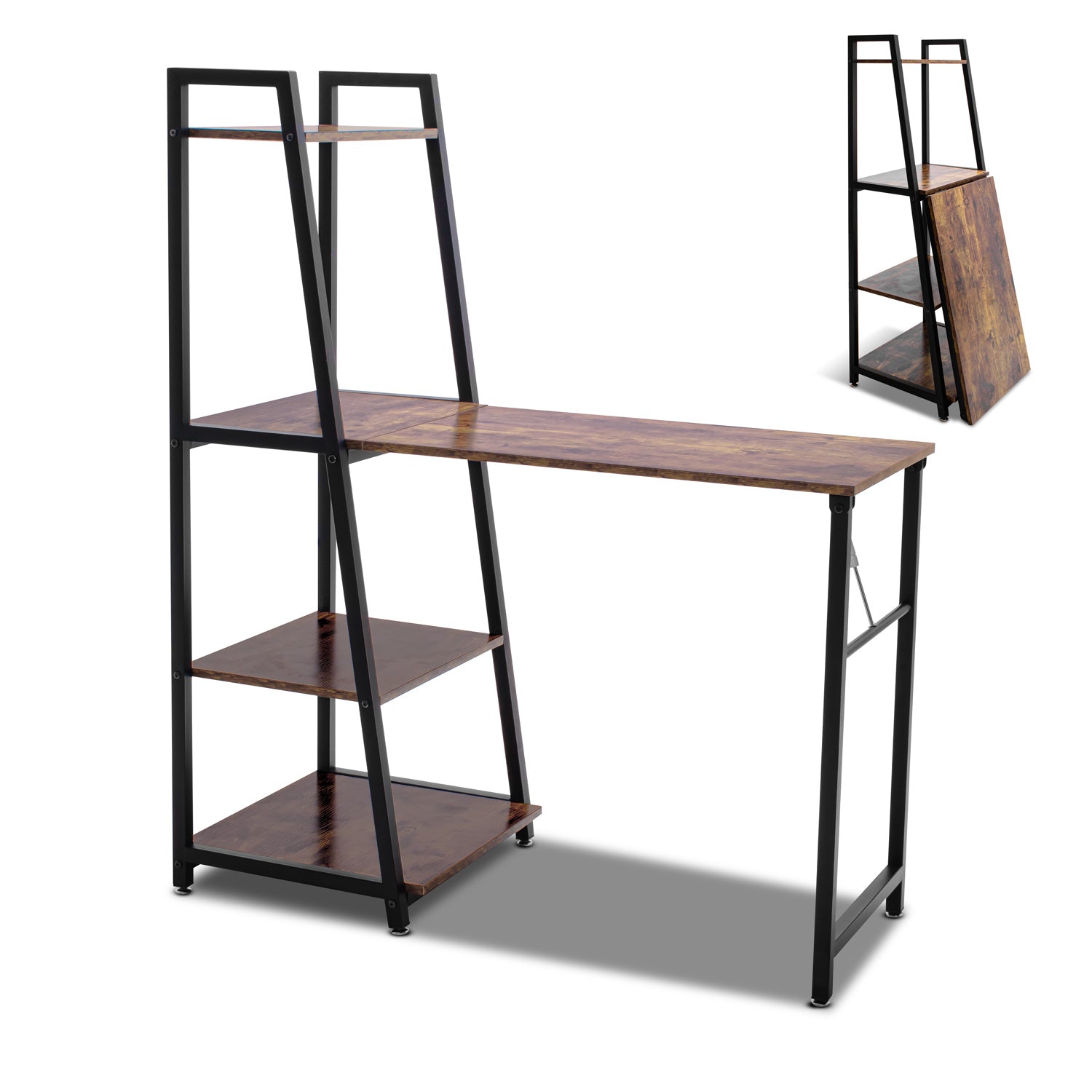 Bimyo - Scrivania pieghevole con libreria salvaspazio in stile industriale, 50x41xH128 cm