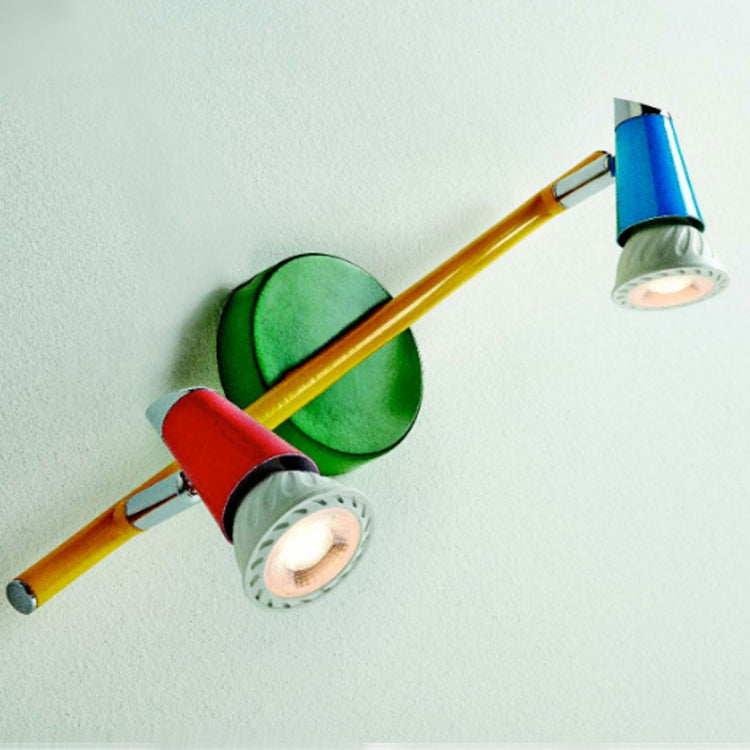 Binario illuminando kolor 2 gu10 led faretti colorato orientabile snodabile metallo verde rosso azzurro interno