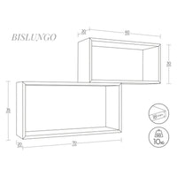 Set di 2 Mensole da Muro Modello BISLUNGO, Pensile Bagno, Mensola da Parete, Scaffale da Parete. Misure 70x35 p20 cm e 60x30 p20 cm. Finitura  BLU BALTICO - MADE IN ITALY