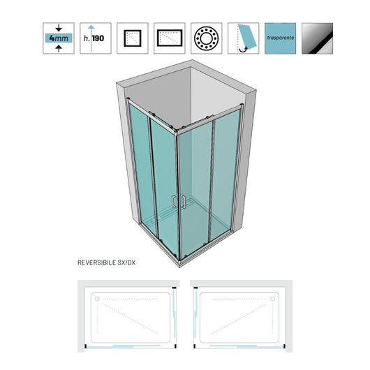 Ogomondo box doccia angolare con ante scorrevoli profilo cromato 4 millimetri trasparente *** misure 70x100x190h cm r...