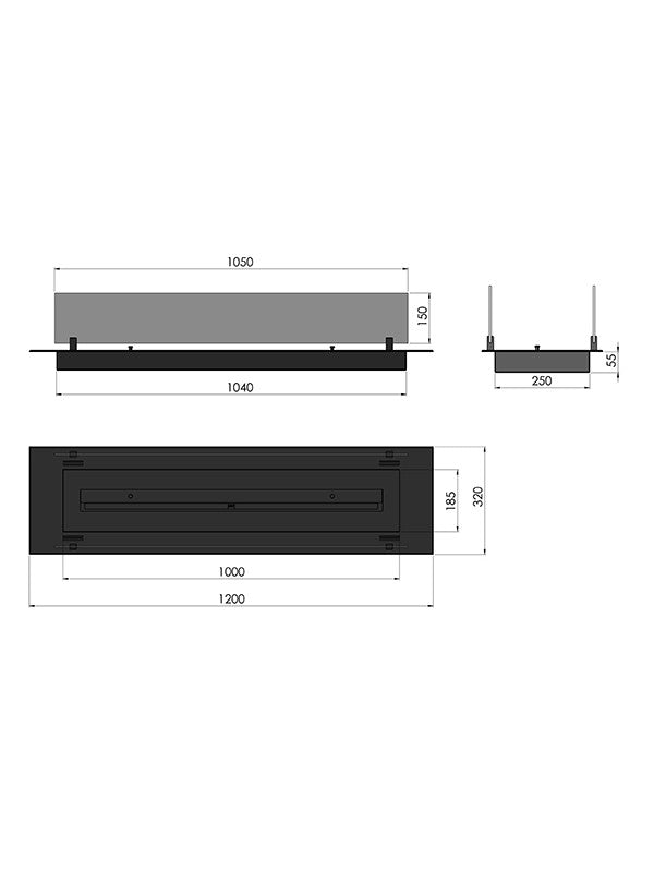 Biocamino A Bioetanolo Da Incasso Colore Nero Con Vetri Mod. INSERT BLACK BURNER - 1200