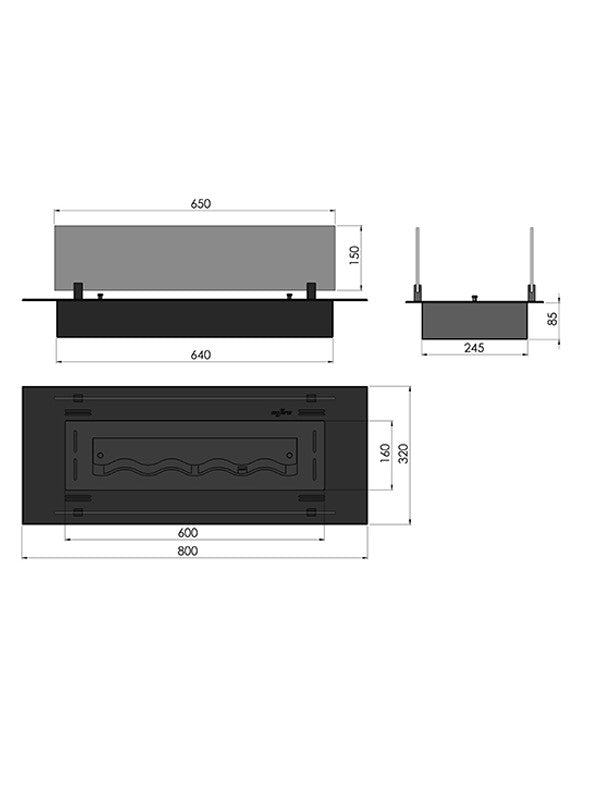 Biocamino A Bioetanolo Da Incasso Colore Nero Con Vetri Mod. INSERT BLACK BURNER - 800