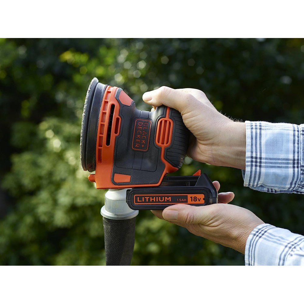 Black & decker levigatrice rotorbitale 125mm 18v con 1 batteria da 1,5ah