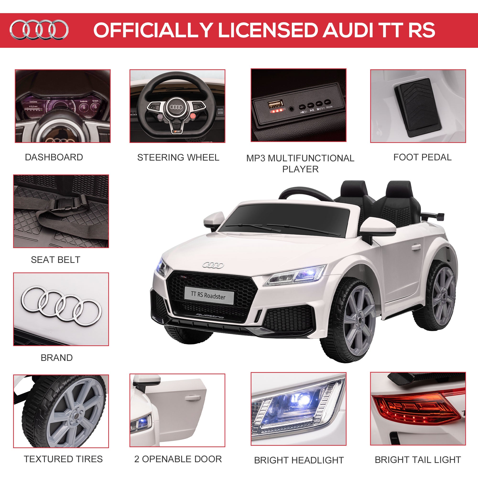 Macchina Elettrica per Bambini 12V con Licenza Audi TT Bianco