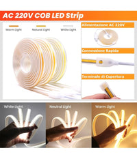 Bobina 100mt Strip Led Cob 220v Esterno Ip65 Luce 3000k 4000k 6500k 220v-cob-288         