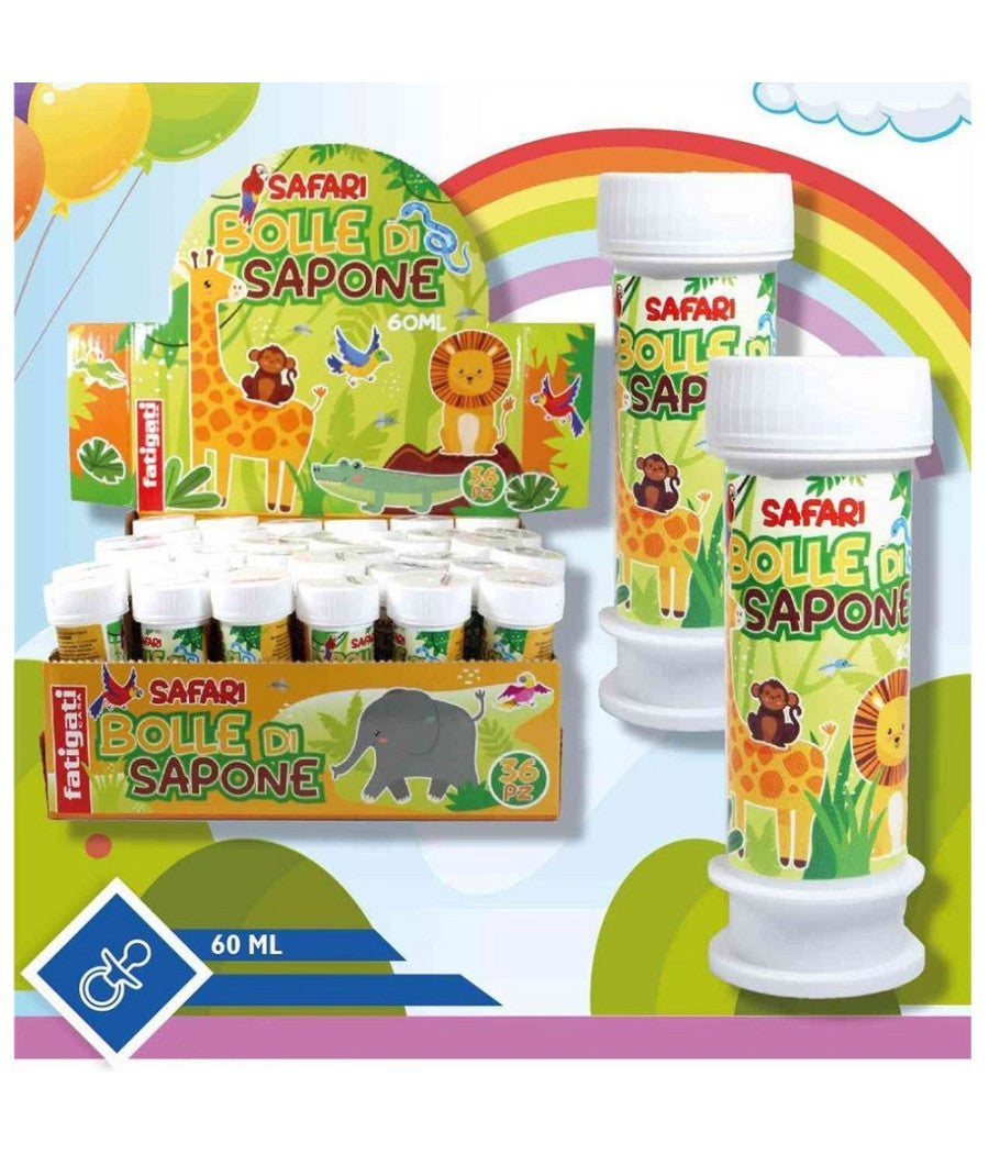 Bolle Di Sapone Safari 36 Pezzi Flaconi Da 60 Ml Per Festa Bambini Giochi 442072         