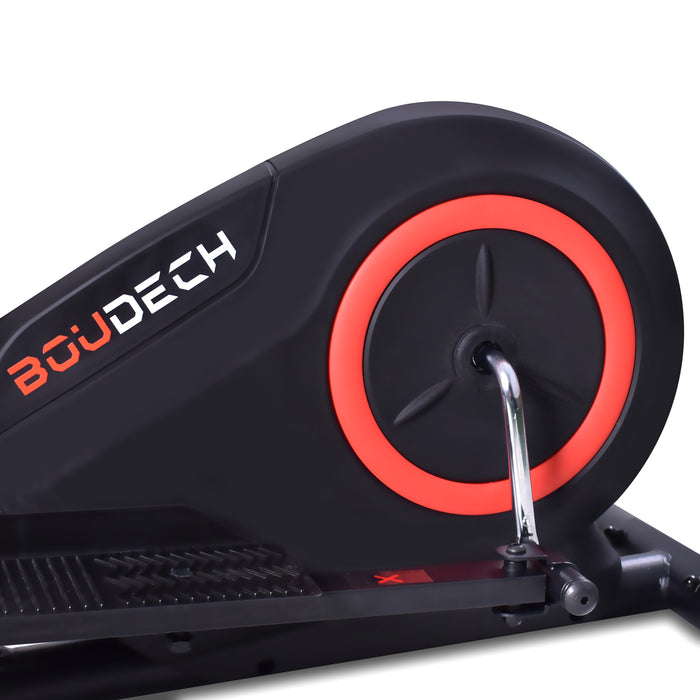 BOUDECH - BOOST 5000 - Bici cyclette ellittica cross trainer bidirezionale con volano da 5kg ultra silenzioso, resistenza magnetica regolabile su 8 livelli e design con doppia impugnatura e cardiofrequenzimetro. Nero