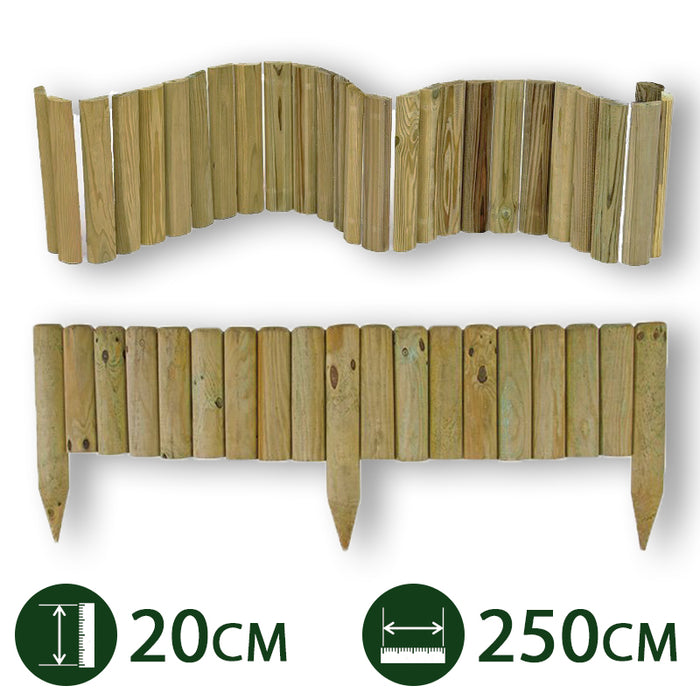 2Pz Bordure Per Aiuole "Flessibile"  5 Cm 250 X 20 H In Legno Di Pino Impregnato Da Esterno Per Fioriere Giardini Aiuola cod Nxt 8906