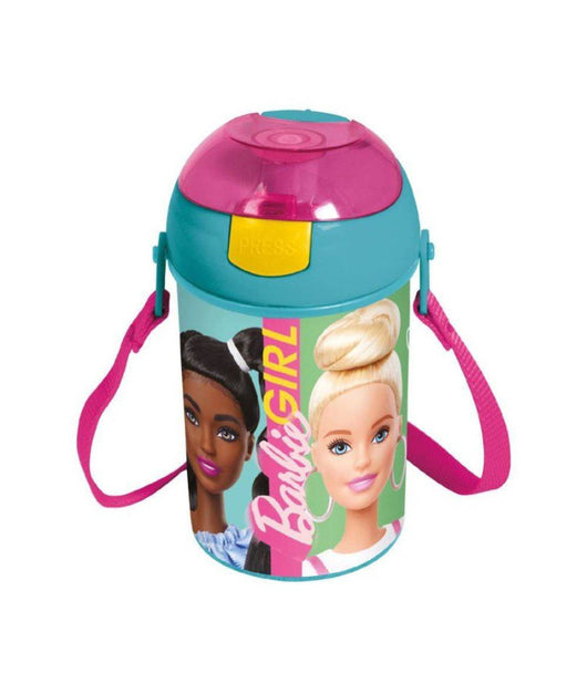 Borraccia Barbie Bambine Con Tracolla Con Tappo A Pulsante In Plastica 450ml         