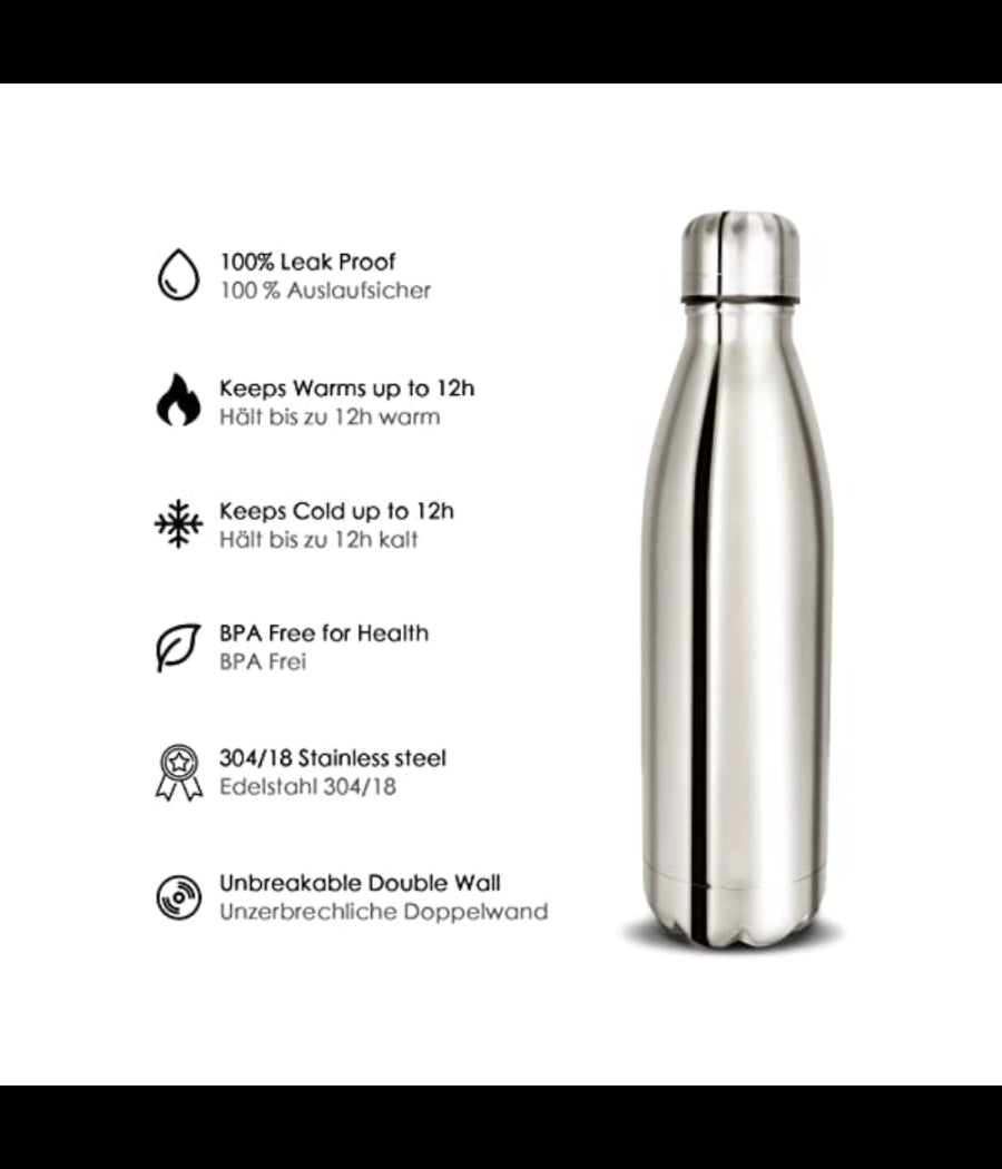 Borraccia Sportiva 350ml In Acciaio Inox Doppia Parete Per Sport Scuola Ufficio         