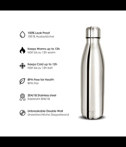 Borraccia Sportiva 350ml In Acciaio Inox Doppia Parete Per Sport Scuola Ufficio         