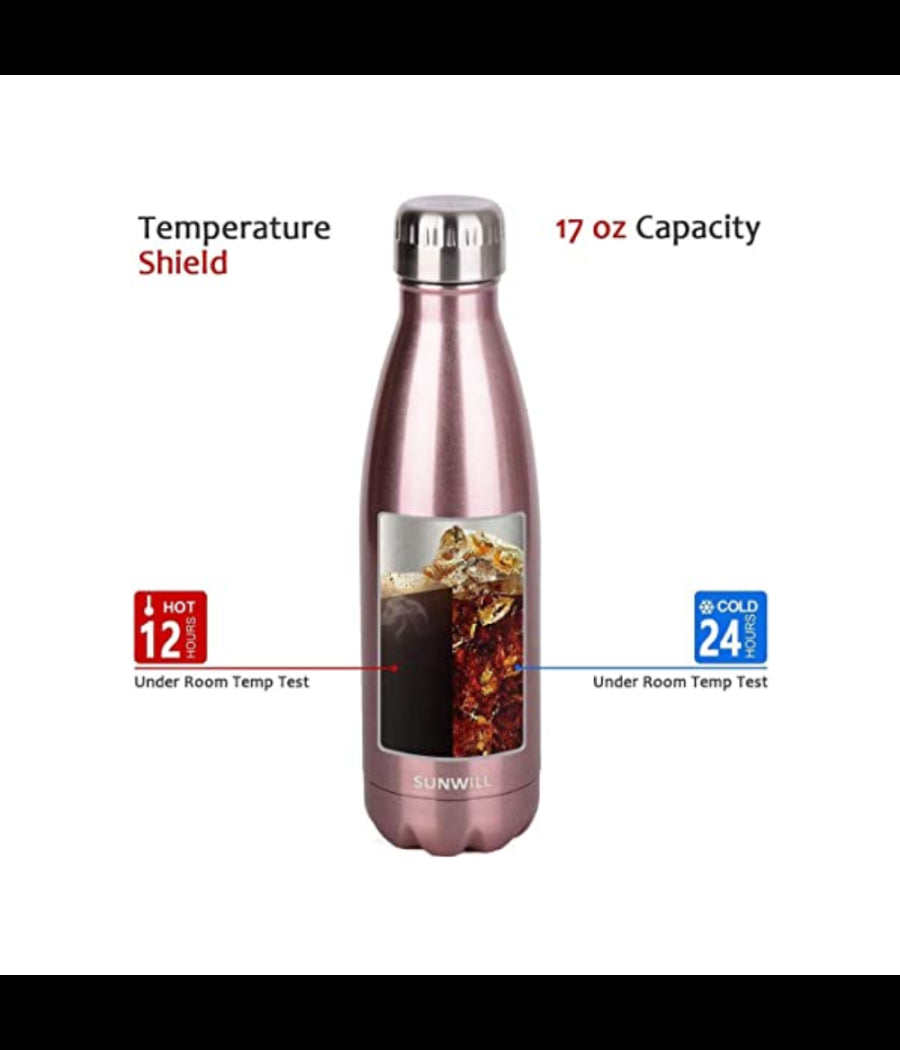 Borraccia Sportiva 350ml In Acciaio Inox Doppia Parete Per Sport Scuola Ufficio         