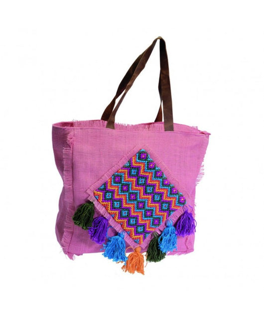 Borsa juta rosa con pon pon