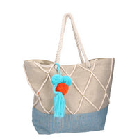 Borsa tessuto con pompon blu cm 52x13h38