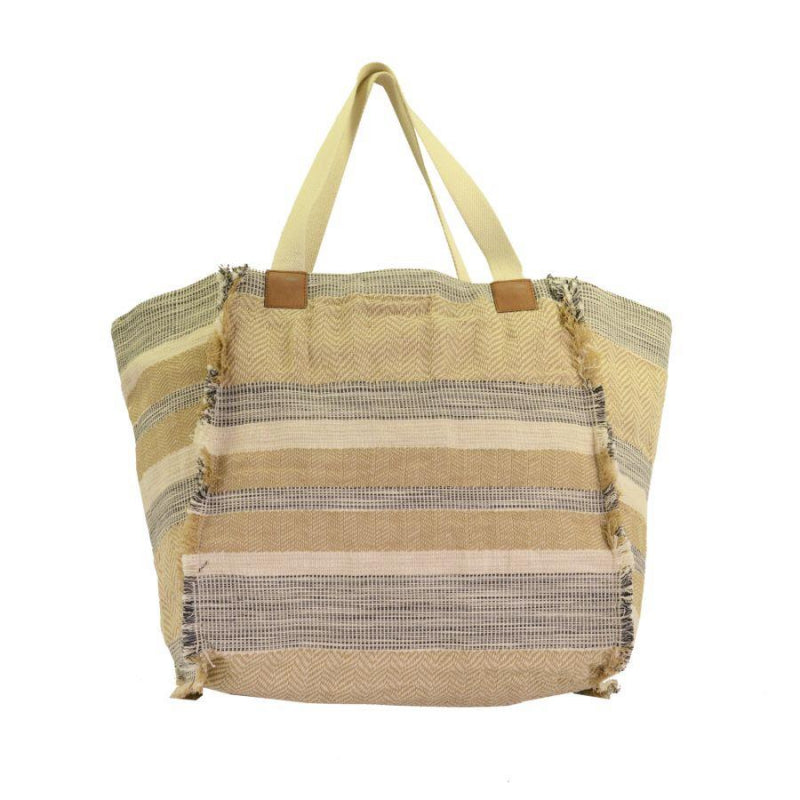 Borsa tessuto naturale crema blu con manici cm 46/60x5h39/60