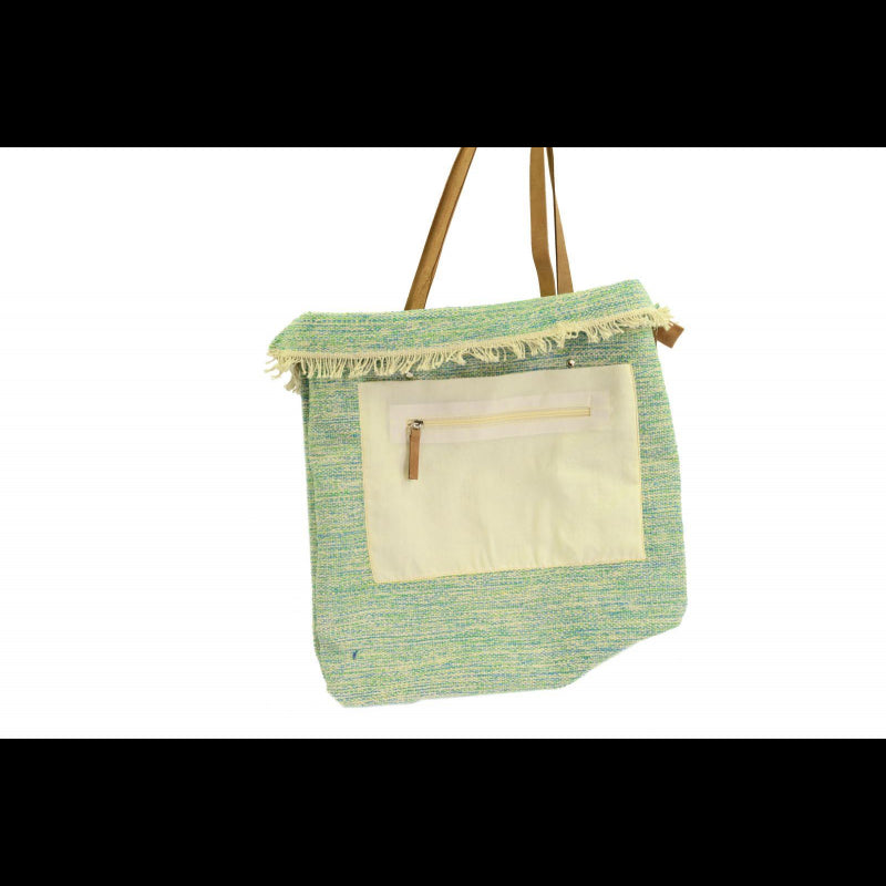 Borsa tessuto verde azzurro con manici noce cm 48h50/70x1