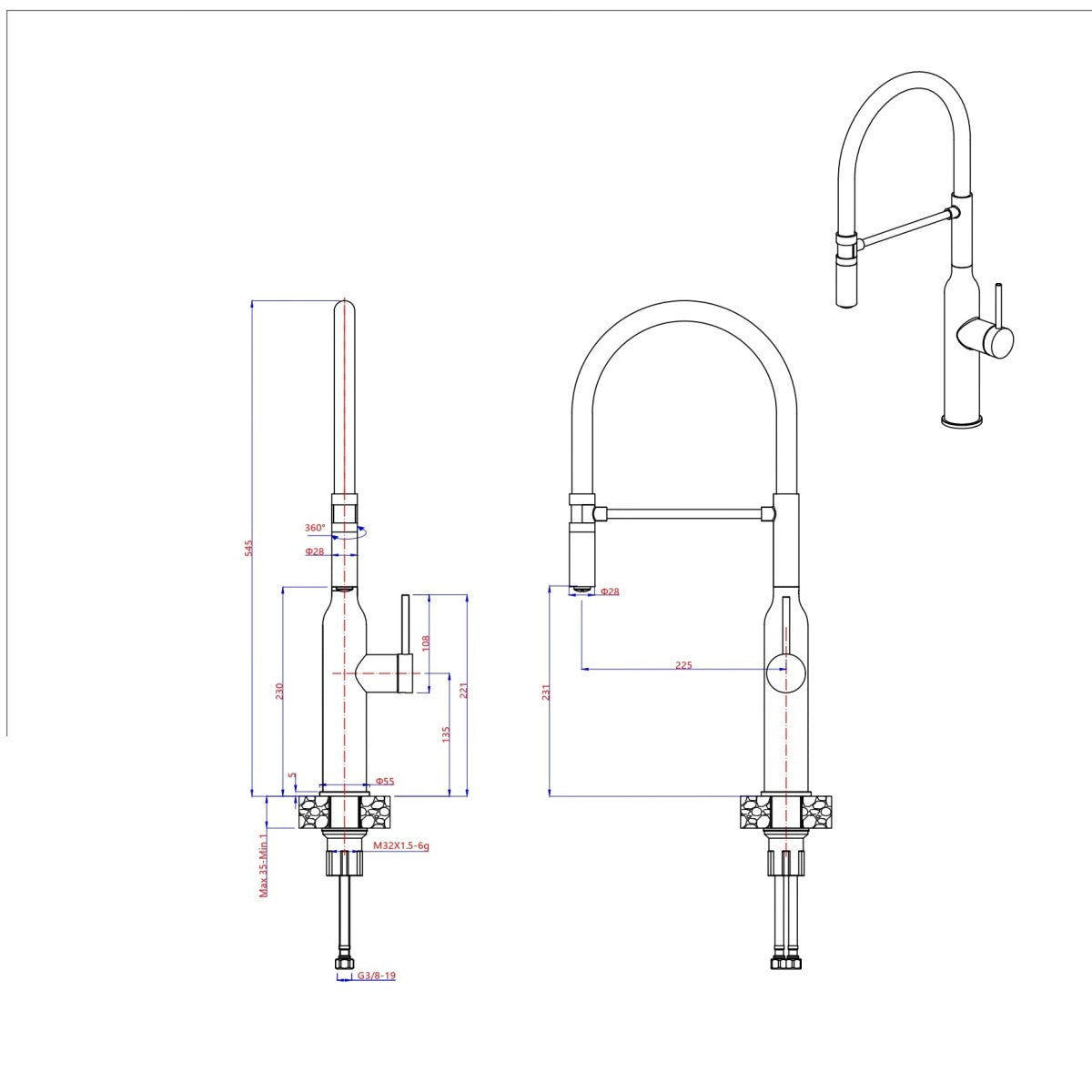 Rubinetto cucina acciaio inox doccetta battle