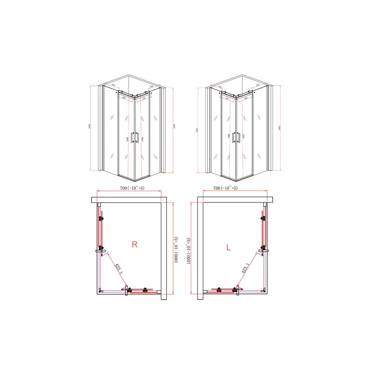 Box doccia 2 lati scorrevole 100x70 trasparente 8mm perla, dimensioni 100x70, versione sinistra