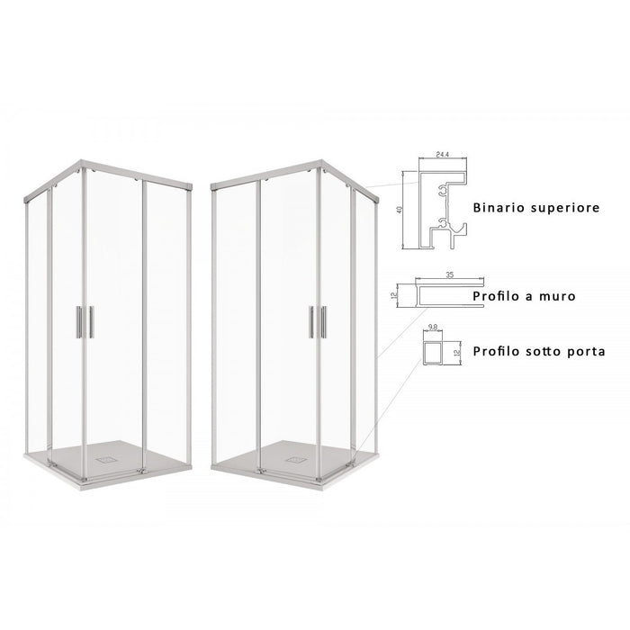 Box doccia 2 lati scorrevole a doppia anta trasparente anticalcare 6mm h195 xena, dimensioni 70x70