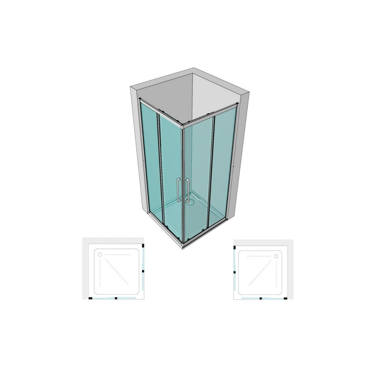 Box doccia 2 lati scorrevole a doppia porta 6mm anticalcre felce, dimensioni 80x90