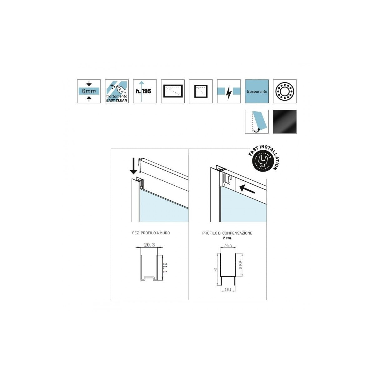 Box doccia 2 lati scorrevole a doppia porta 6mm anticalcre felce, dimensioni 80x90