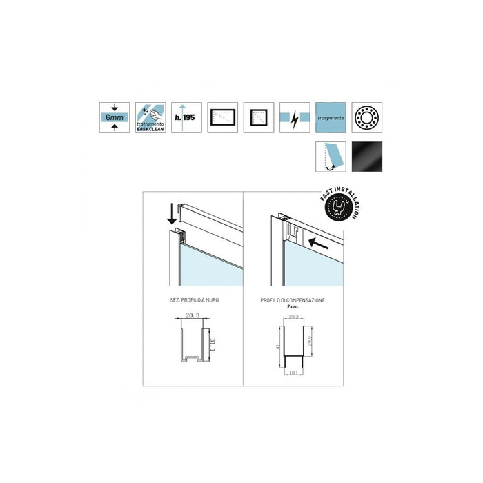 Box doccia 2 lati scorrevole a doppia porta 6mm anticalcre felce, dimensioni 70x140