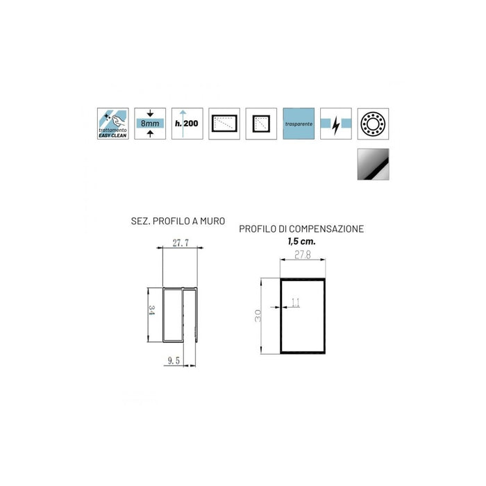 Box doccia 2 lati scorrevole a doppia porta trasparente 8mm fucsia, dimensioni 80x80