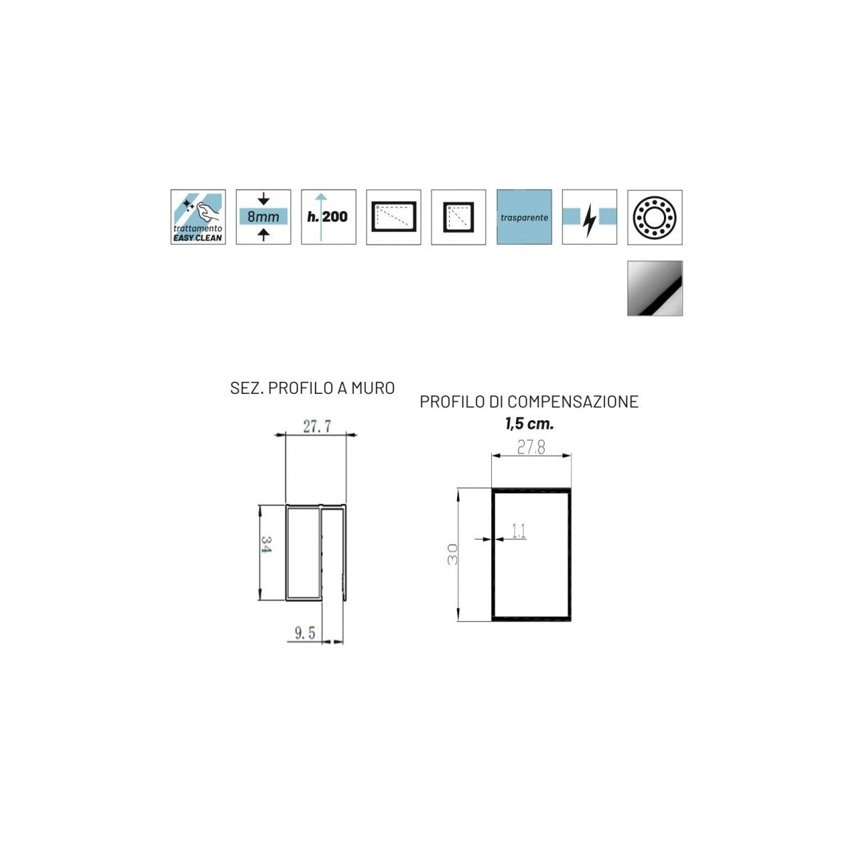 Box doccia 2 lati scorrevole a doppia porta trasparente 8mm fucsia, dimensioni 80x100