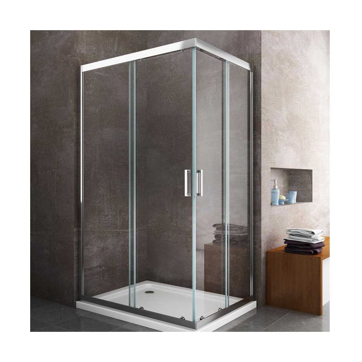 Box doccia 2 lati scorrevole a doppia porta trasparente anticalcare 6mm h190cm india, dimensioni 100x70