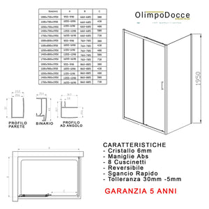 Box doccia 2 lati scorrevole e 1 lato fisso matias, misura 70x100