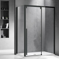 Box doccia 2 lati scorrevole trasparente anticalcare 8mm h200 santorini 500 nero, dimensioni 150x80