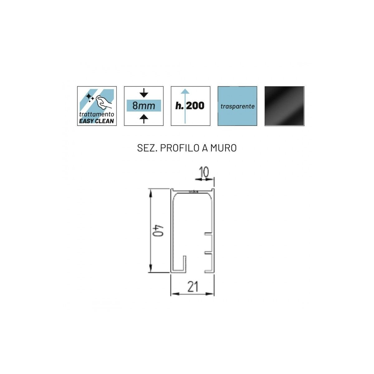 Box doccia 2 lati scorrevole trasparente anticalcare 8mm profili neri h200 black, dimensioni 80x140