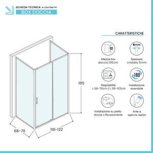 Box doccia 3 lati 70x120x70 nero opaco con porta scorrevole Tay