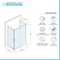 Box doccia 3 lati 70x90x70 cm doppio scorrevole trasparente Tay