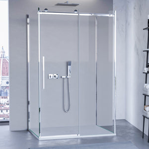 Box doccia tre lati porta scorrevole trasparente h195cm 8mm anticalcare euclide, misura 90x160x90