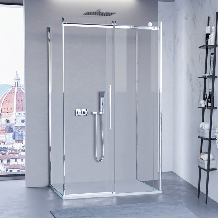 Box doccia tre lati porta scorrevole trasparente h195cm 8mm anticalcare euclide, misura 70x110x70